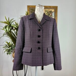 Collections by Le Suit Blazer Women 14 Purple Polyester Textured Button Front